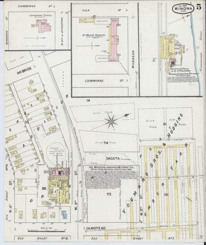 Sanborn Fire Insurance Map from Winona, Winona County, Minnesota (1889), Sheet #0005 - Historic Sanborn Fire Insurance Map Print, vintage old map wall art, antique decor, genealogy gift, Minnesota Minnesota map