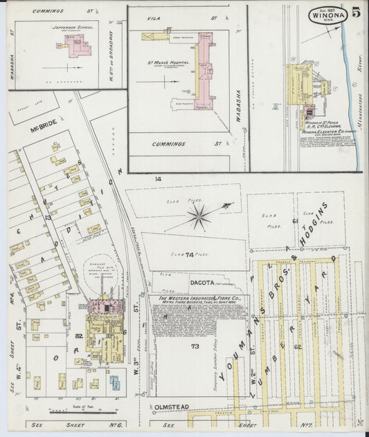 Sanborn Fire Insurance Map from Winona, Winona County, Minnesota (1889), Sheet #0005 - Historic Sanborn Fire Insurance Map Print, vintage old map wall art, antique decor, genealogy gift, Minnesota Minnesota map