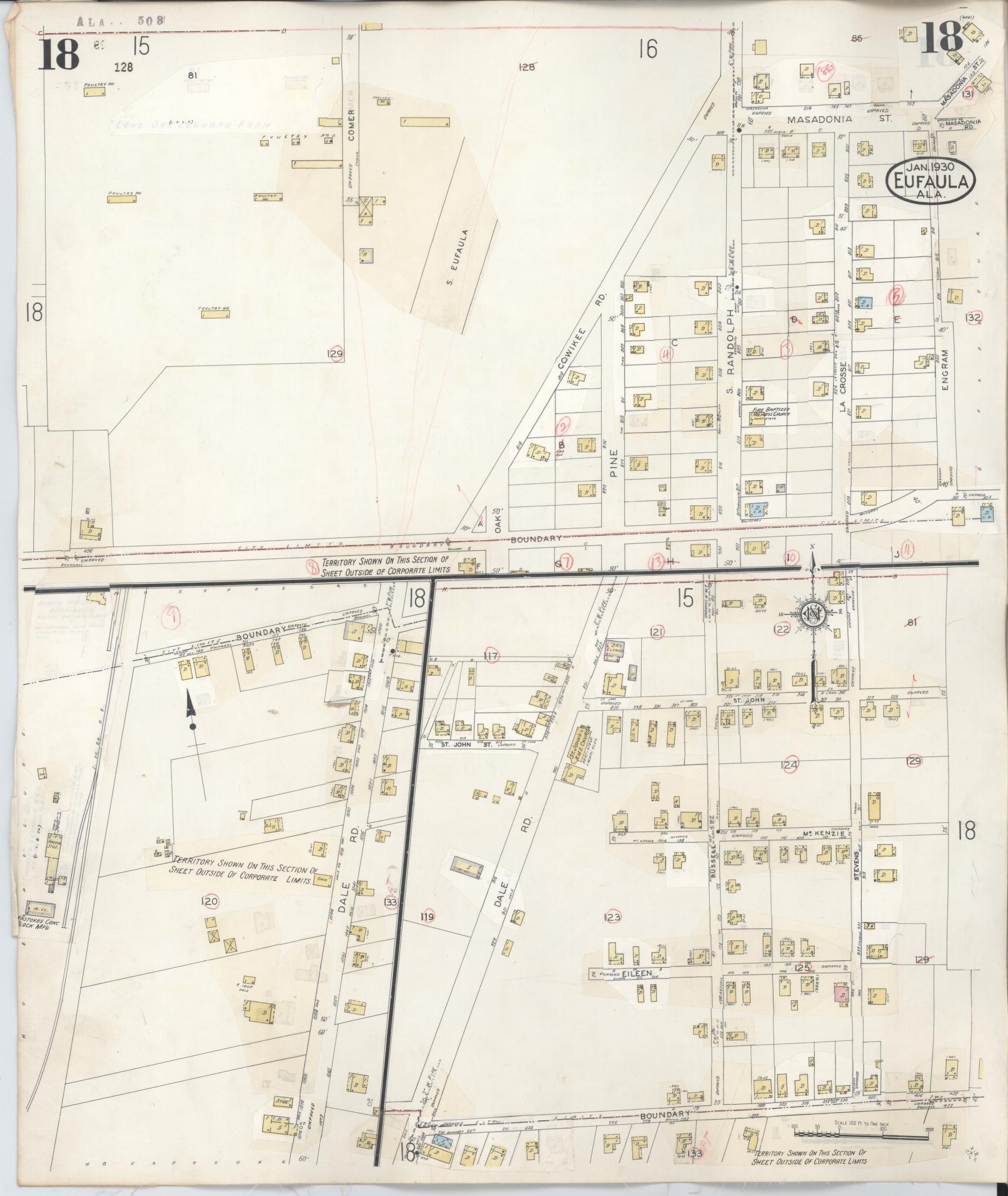 Sanborn Fire Insurance Map from Eufaula, Barbour County, Alabama (1950), Sheet #0018 - Historic Sanborn Fire Insurance Map Print, vintage old map wall art, antique decor, genealogy gift, Alabama Alabama map