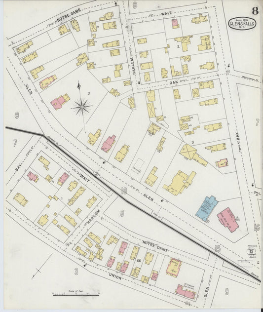Sanborn Fire Insurance Map from Glens Falls, Warren County, New York (1895), Sheet #0008 - Historic Sanborn Fire Insurance Map Print, vintage old map wall art, antique decor, genealogy gift, New York New York map