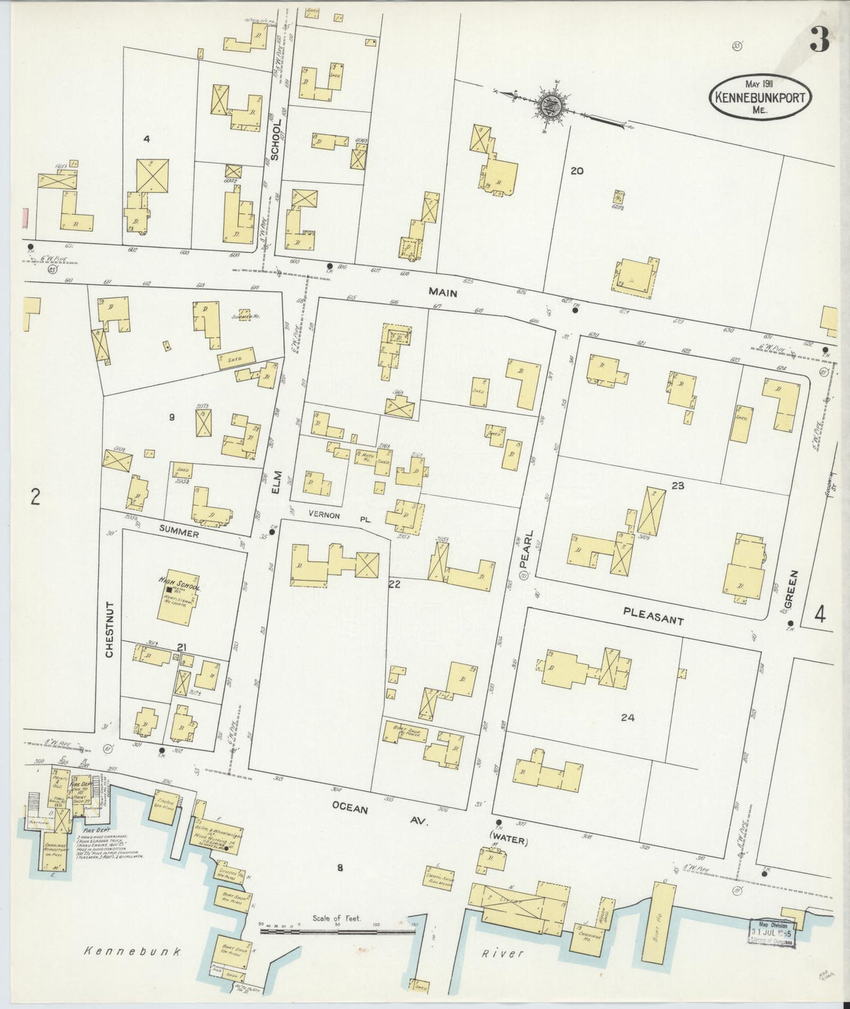 Sanborn Fire Insurance Map from Kennebunkport, York County, Maine (1911), Sheet #0003 - Complete Map Set gallery image, historic Sanborn map, vintage wall art, Maine Maine