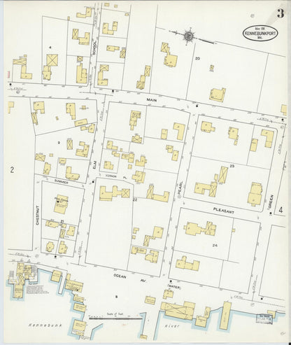 Sanborn Fire Insurance Map from Kennebunkport, York County, Maine (1911), Sheet #0003 - Complete Map Set gallery image, historic Sanborn map, vintage wall art, Maine Maine