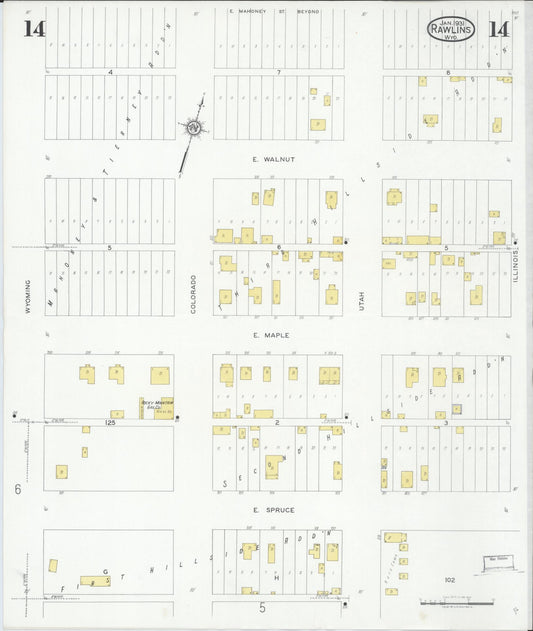 Sanborn Fire Insurance Map from Rawlins, Carbon County, Wyoming (1931), Sheet #0014 - Historic Sanborn Fire Insurance Map Print, vintage old map wall art, antique decor, genealogy gift, Wyoming Wyoming map
