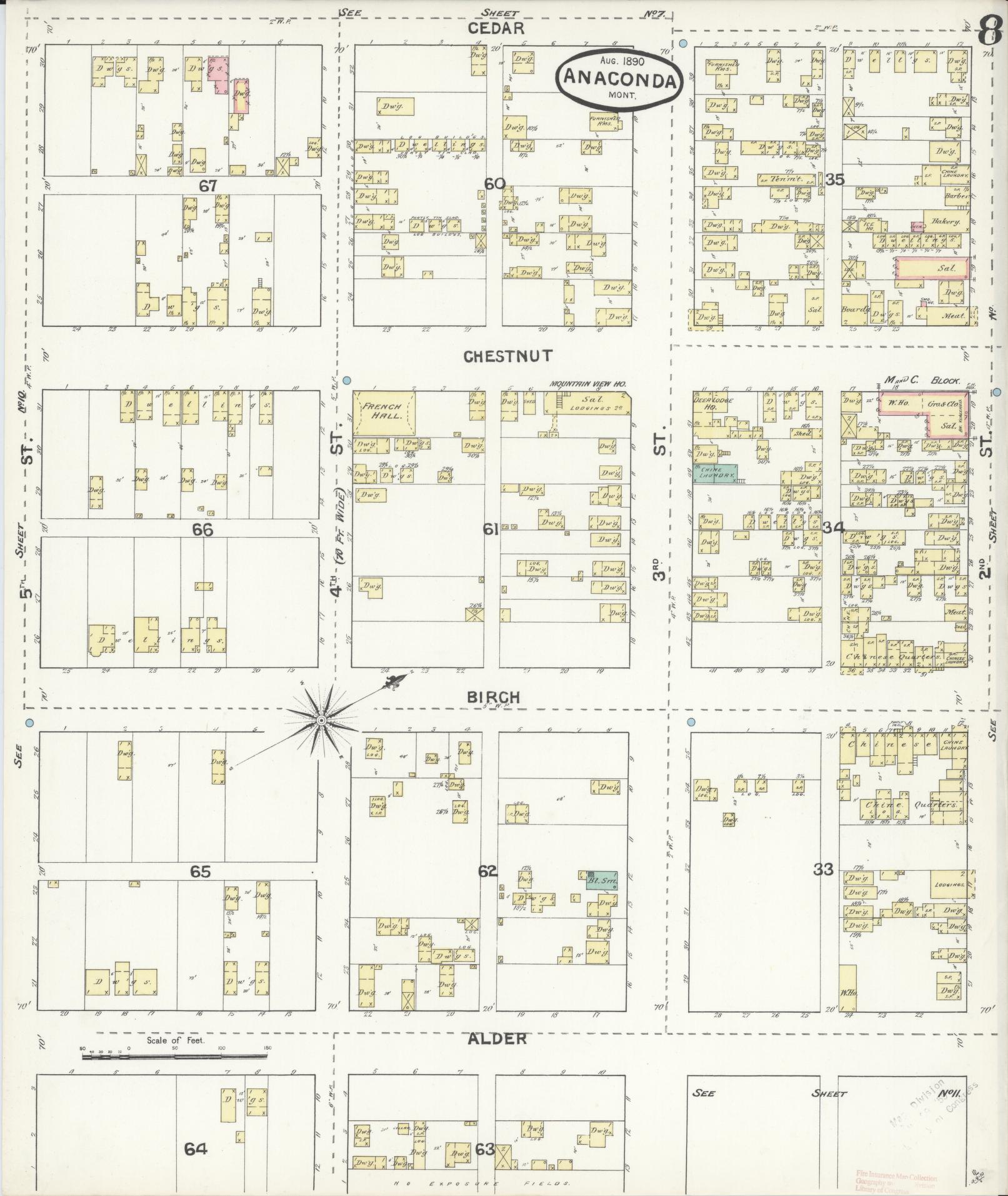 Sanborn Fire Insurance Map from Anaconda, Deer Lodge County, Montana (1890), Sheet #0008 - Complete Map Set gallery image, historic Sanborn map, vintage wall art, Montana Montana