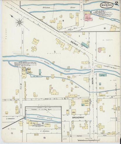 Sanborn Fire Insurance Map from Marion, Smyth County, Virginia (1891), Sheet #0002 - Complete Map Set gallery image, historic Sanborn map, vintage wall art, Virginia Virginia