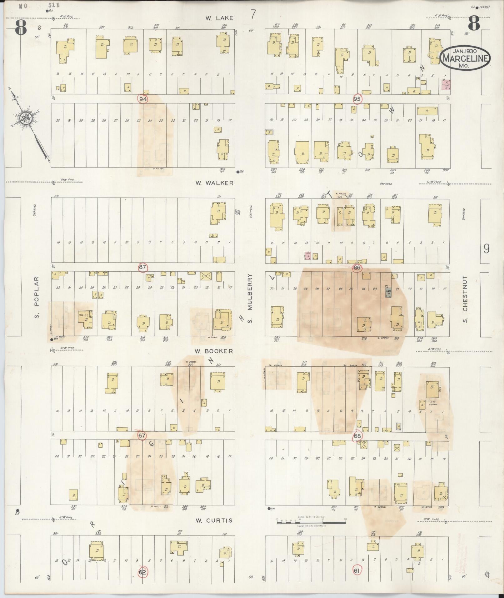 Sanborn Fire Insurance Map from Marceline, Linn County, Missouri (1939), Sheet #0008 - Historic Sanborn Fire Insurance Map Print, vintage old map wall art, antique decor, genealogy gift, Missouri Missouri map