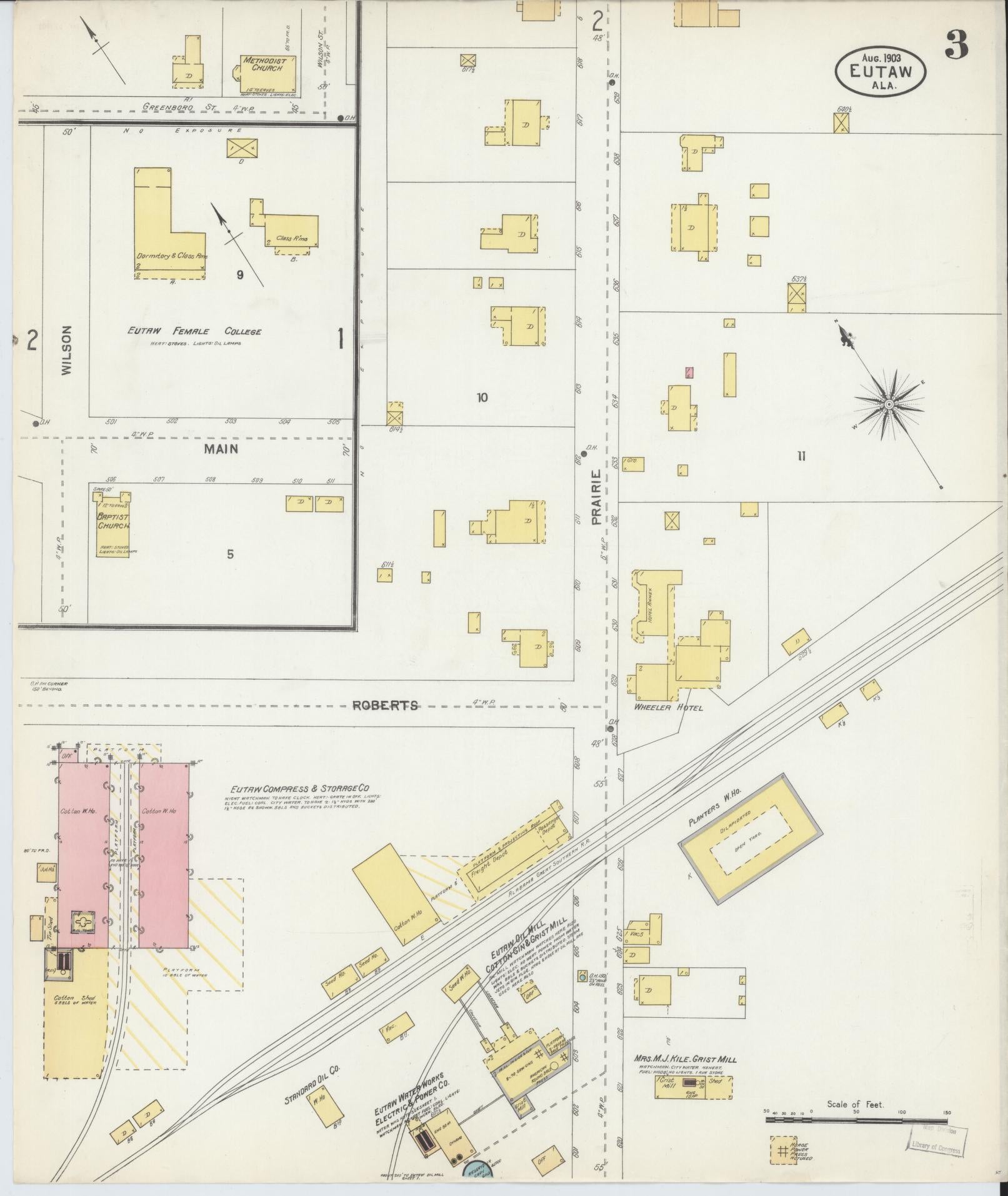 Sanborn Fire Insurance Map from Eutaw, Greene County, Alabama (1903), Sheet #0003 - Historic Sanborn Fire Insurance Map Print, vintage old map wall art, antique decor, genealogy gift, Alabama Alabama map