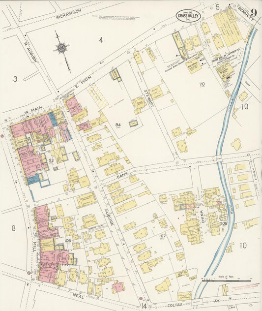 Sanborn Fire Insurance Map from Grass Valley, Nevada County, California (1912), Sheet #0009 - Historic Sanborn Fire Insurance Map Print, vintage old map wall art, antique decor, genealogy gift, California California map