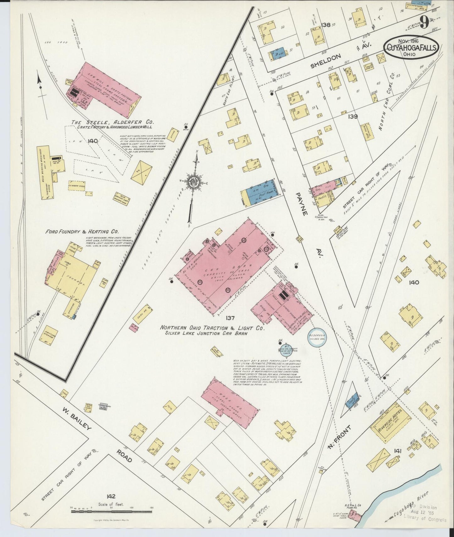 Sanborn Fire Insurance Map from Cuyahoga Falls, Summit County, Ohio (1916), Sheet #0009 - Complete Map Set gallery image, historic Sanborn map, vintage wall art, Ohio Ohio