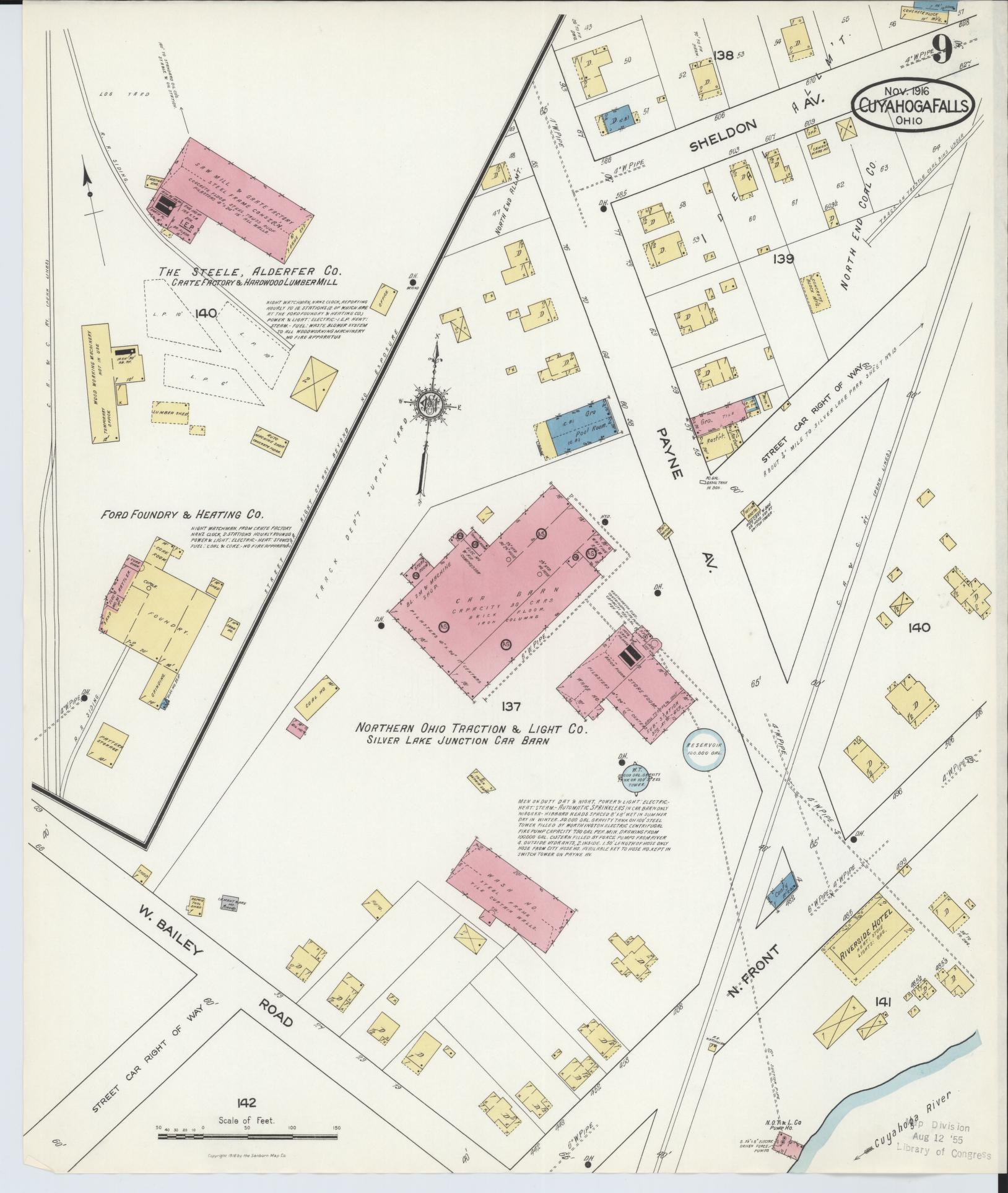 Sanborn Fire Insurance Map from Cuyahoga Falls, Summit County, Ohio (1916), Sheet #0009 - Complete Map Set gallery image, historic Sanborn map, vintage wall art, Ohio Ohio