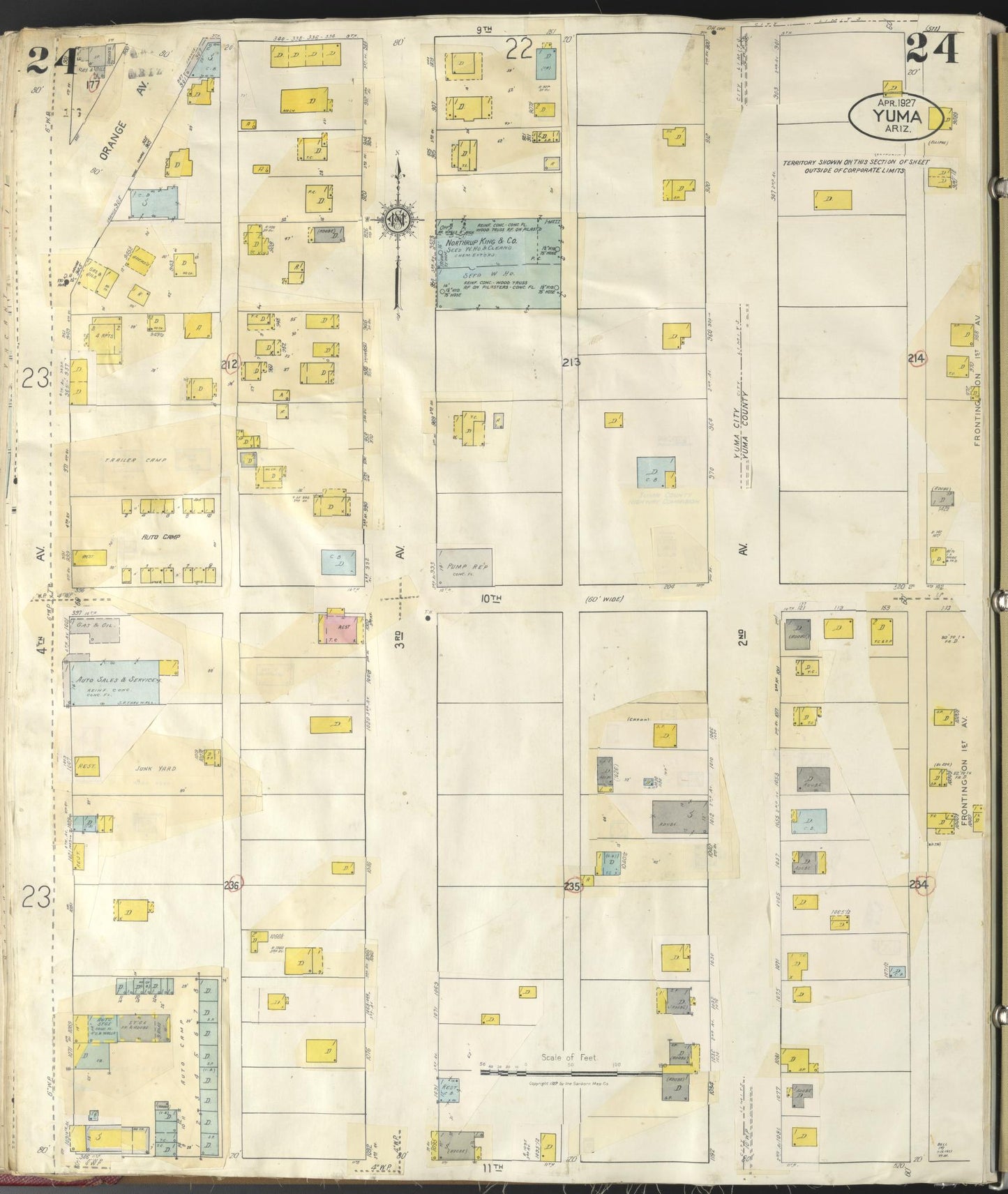 Sanborn Fire Insurance Map from Yuma, Yuma County, Arizona (1948), Sheet #0024 - Complete Map Set gallery image, historic Sanborn map, vintage wall art, Arizona Arizona
