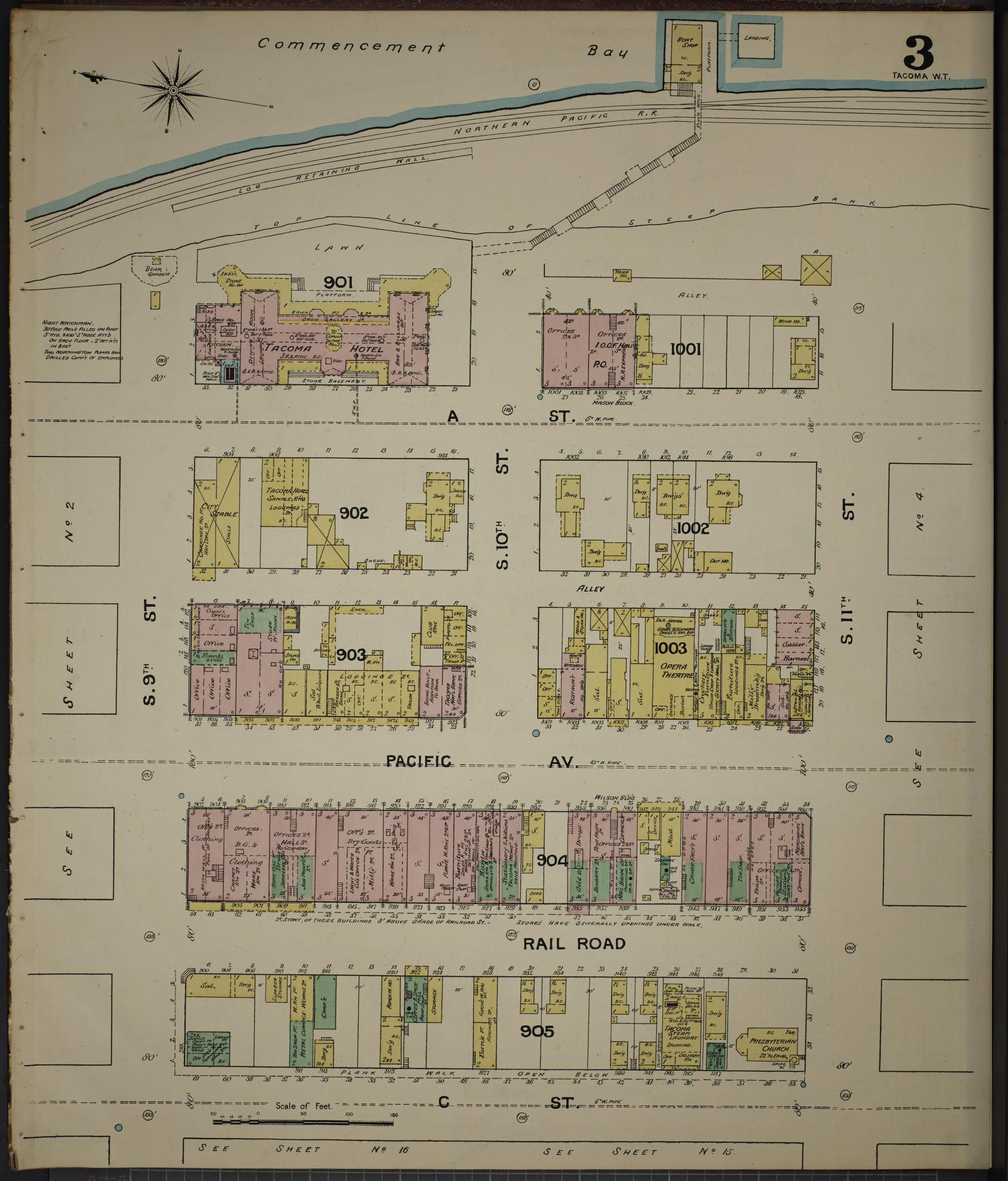Sanborn Fire Insurance Map from Tacoma, Pierce County, Washington (1888), Sheet #0003 - Complete Map Set gallery image, historic Sanborn map, vintage wall art, Washington Washington