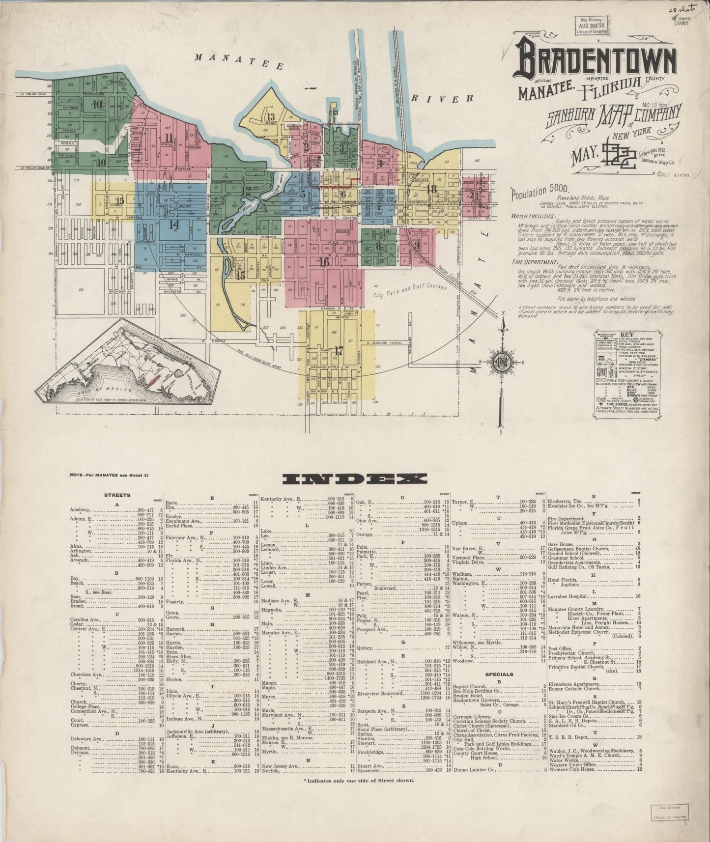 Sanborn Fire Insurance Map from Bradentown, Manatee County, Florida (1922), Sheet #0001 - Complete Map Set gallery image, historic Sanborn map, vintage wall art, Florida Florida