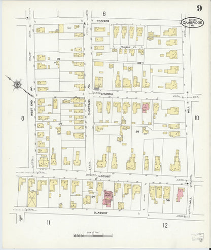 Sanborn Fire Insurance Map from Cambridge, Dorchester County, Maryland (1911), Sheet #0009 - Complete Map Set gallery image, historic Sanborn map, vintage wall art, Maryland Maryland