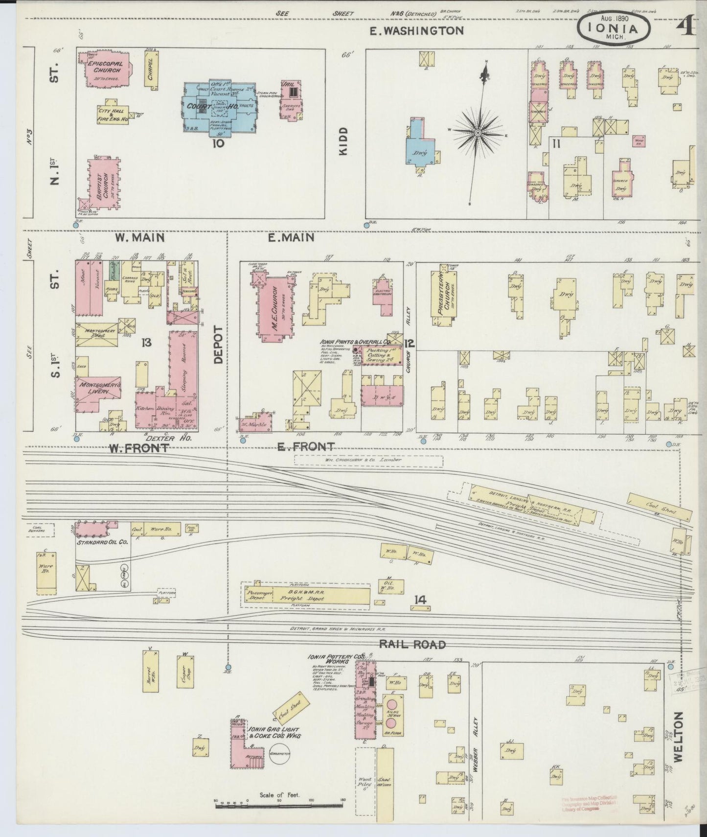 Sanborn Fire Insurance Map from Ionia, Ionia County, Michigan (1890), Sheet #0004 - Historic Sanborn Fire Insurance Map Print, vintage old map wall art, antique decor, genealogy gift, Michigan Michigan map