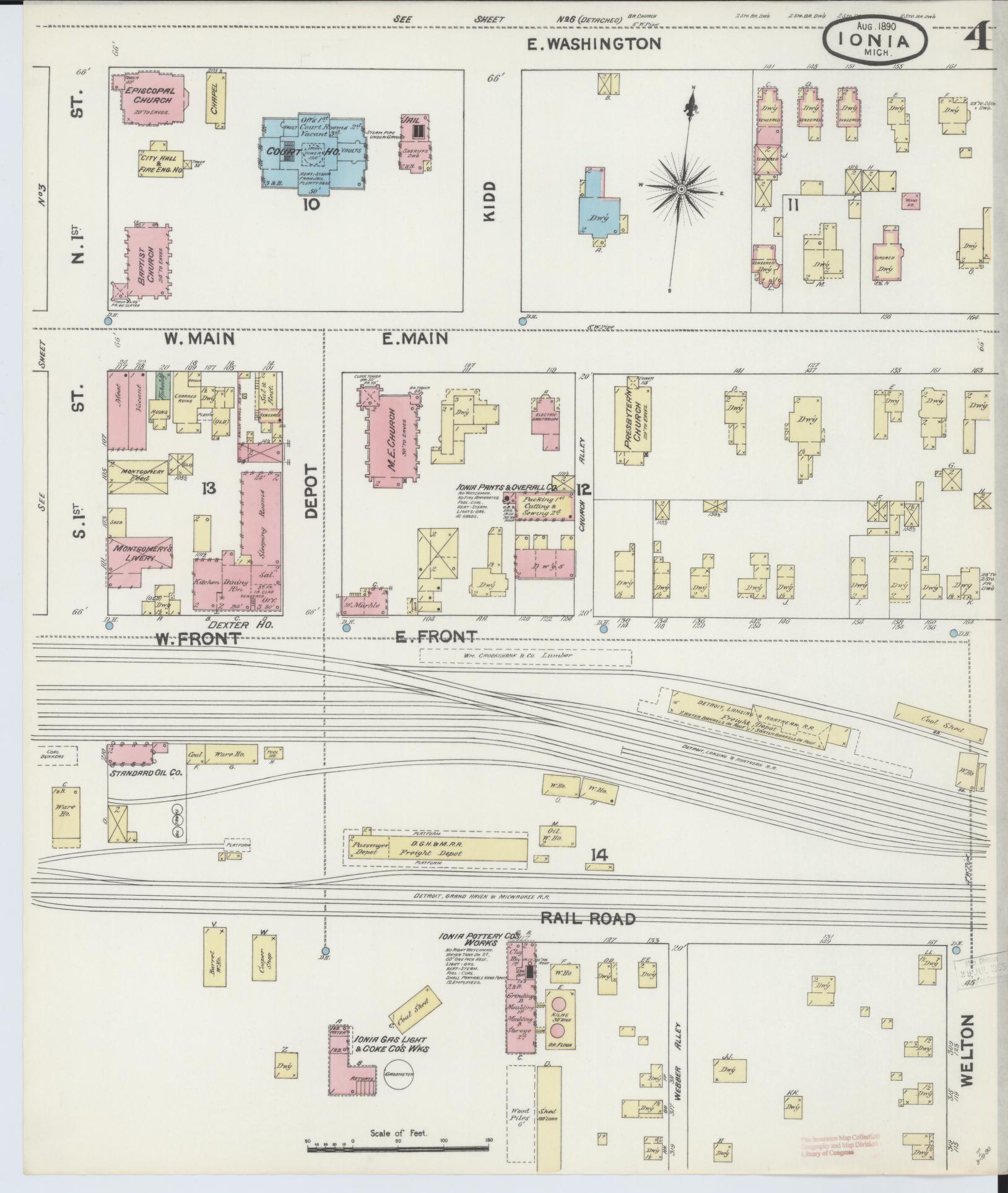 Sanborn Fire Insurance Map from Ionia, Ionia County, Michigan (1890), Sheet #0004 - Historic Sanborn Fire Insurance Map Print, vintage old map wall art, antique decor, genealogy gift, Michigan Michigan map