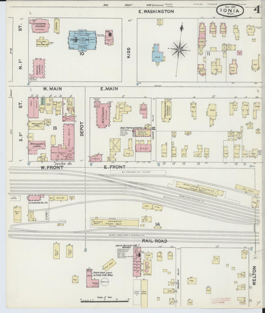 Sanborn Fire Insurance Map from Ionia, Ionia County, Michigan (1890), Sheet #0004 - Historic Sanborn Fire Insurance Map Print, vintage old map wall art, antique decor, genealogy gift, Michigan Michigan map