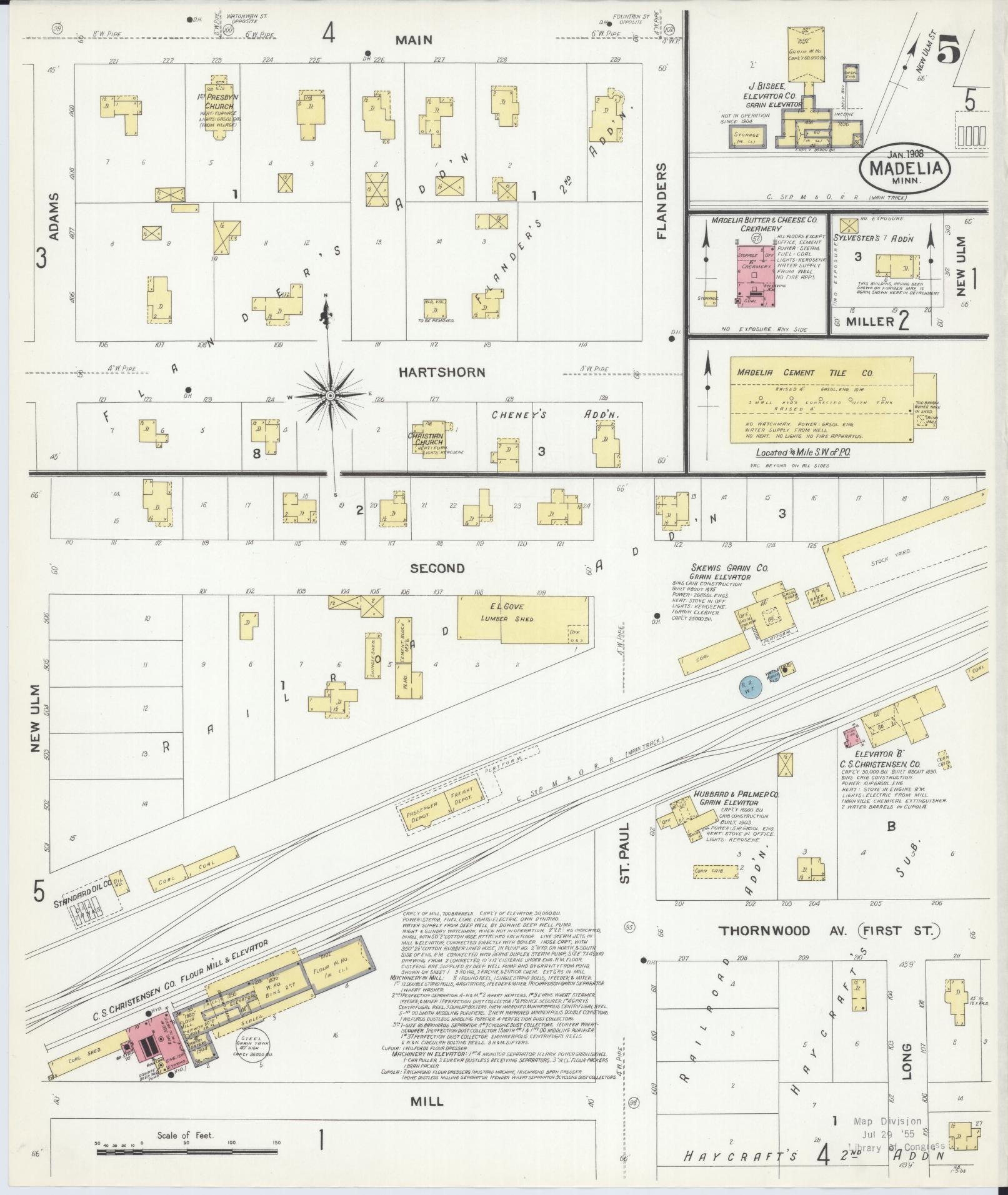 Sanborn Fire Insurance Map from Madelia, Watonwan County, Minnesota (1908), Sheet #0005 - Historic Sanborn Fire Insurance Map Print, vintage old map wall art, antique decor, genealogy gift, Minnesota Minnesota map