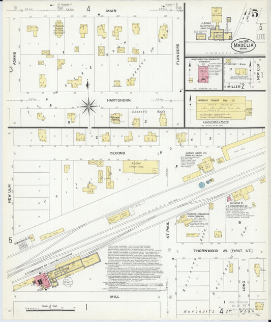 Sanborn Fire Insurance Map from Madelia, Watonwan County, Minnesota (1908), Sheet #0005 - Historic Sanborn Fire Insurance Map Print, vintage old map wall art, antique decor, genealogy gift, Minnesota Minnesota map