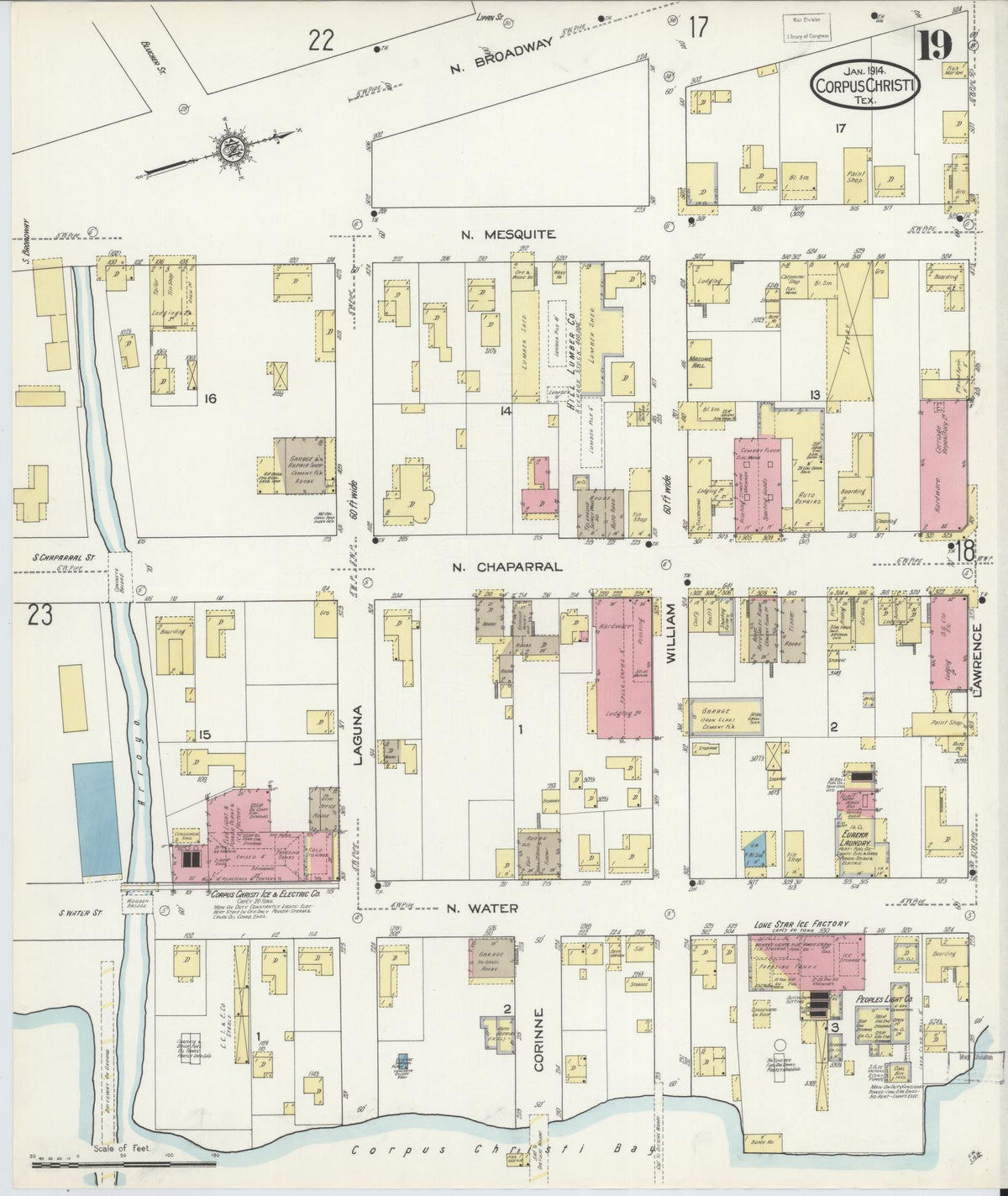 Sanborn Fire Insurance Map from Corpus Christi, Nueces County, Texas (1914), Sheet #0019 - Complete Map Set gallery image, historic Sanborn map, vintage wall art, Texas Texas