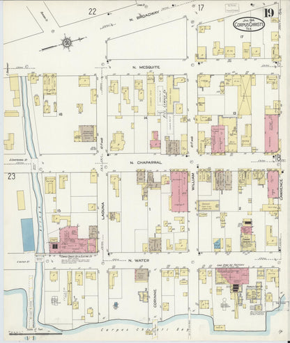 Sanborn Fire Insurance Map from Corpus Christi, Nueces County, Texas (1914), Sheet #0019 - Complete Map Set gallery image, historic Sanborn map, vintage wall art, Texas Texas