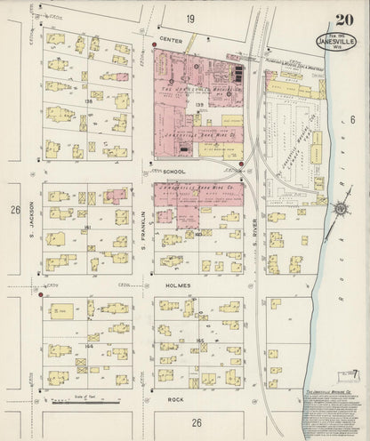 Sanborn Fire Insurance Map from Janesville, Rock County, Wisconsin (1915), Sheet #0020 - Historic Sanborn Fire Insurance Map Print, vintage old map wall art, antique decor, genealogy gift, Wisconsin Wisconsin map
