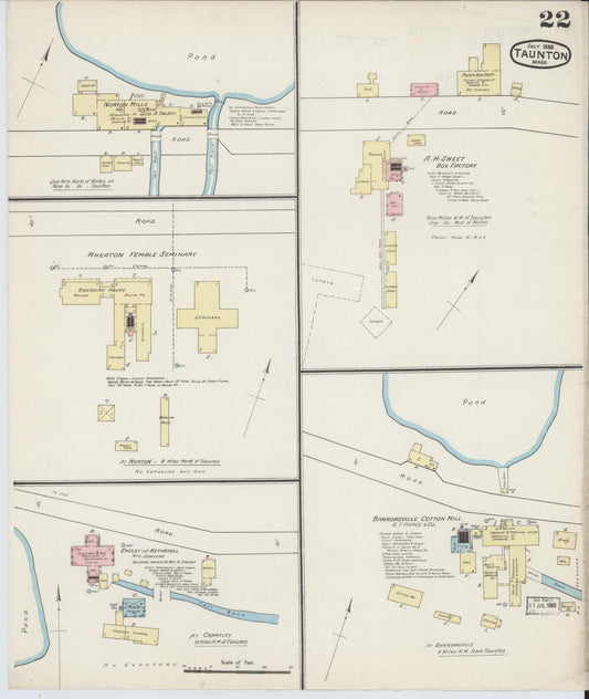 Sanborn Fire Insurance Map from Taunton, Bristol County, Massachusetts (1888), Sheet #0022 - Historic Sanborn Fire Insurance Map Print, vintage old map wall art, antique decor, genealogy gift, Massachusetts Massachusetts map