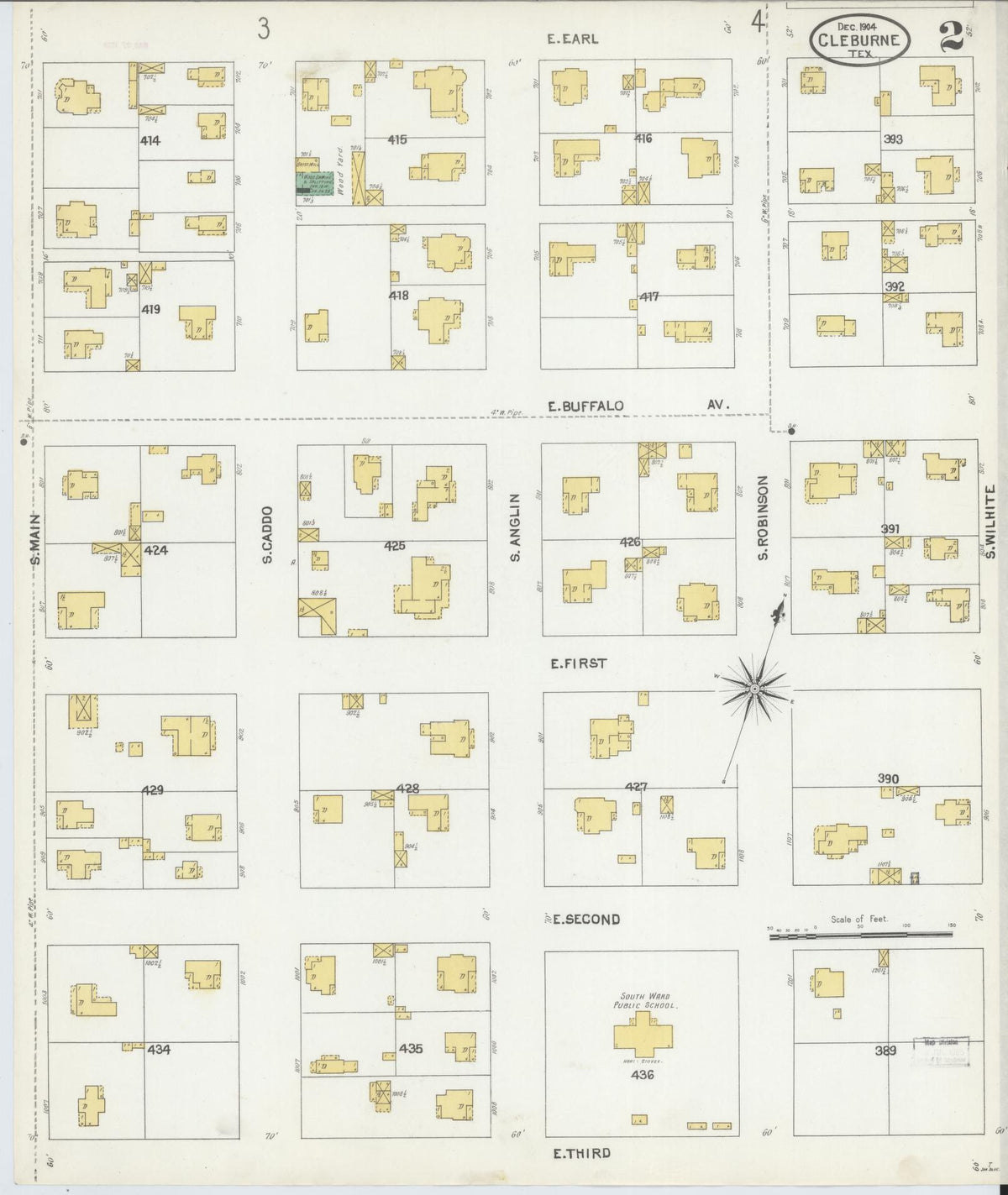 Sanborn Fire Insurance Map from Cleburne, Johnson County, Texas (1904), Sheet #0002 - Complete Map Set gallery image, historic Sanborn map, vintage wall art, Texas Texas