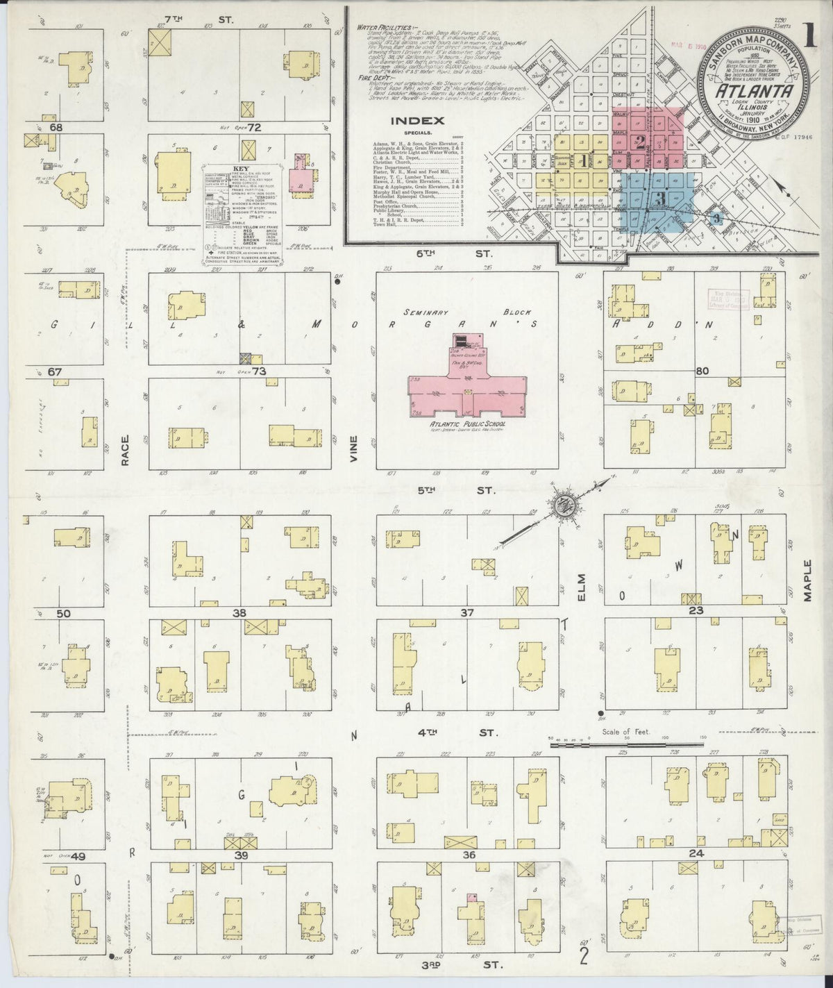 Sanborn Fire Insurance Map from Atlanta, Logan County, Illinois (1910), Sheet #0001 - Historic Sanborn Fire Insurance Map Print, vintage old map wall art, antique decor, genealogy gift, Illinois Illinois map