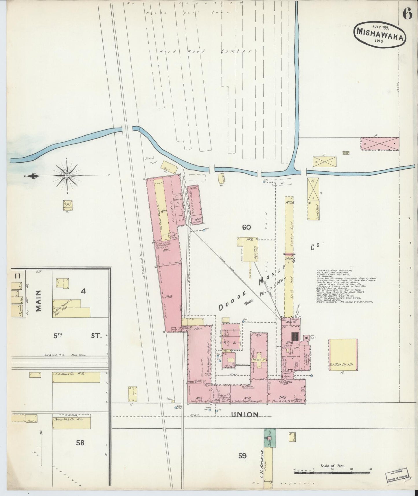 Sanborn Fire Insurance Map from Mishawaka, Saint Joseph County, Indiana (1891), Sheet #0006 - Complete Map Set gallery image, historic Sanborn map, vintage wall art, Indiana Indiana