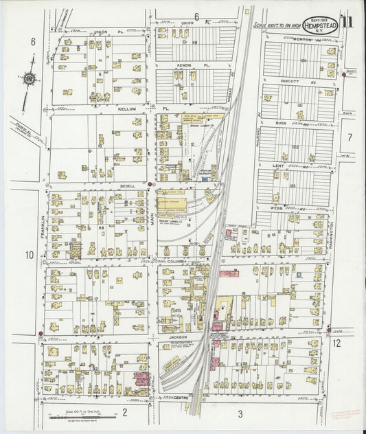 Sanborn Fire Insurance Map from Hempstead, Nassau County, New York (1919), Sheet #0011 - Historic Sanborn Fire Insurance Map Print, vintage old map wall art, antique decor, genealogy gift, New York New York map