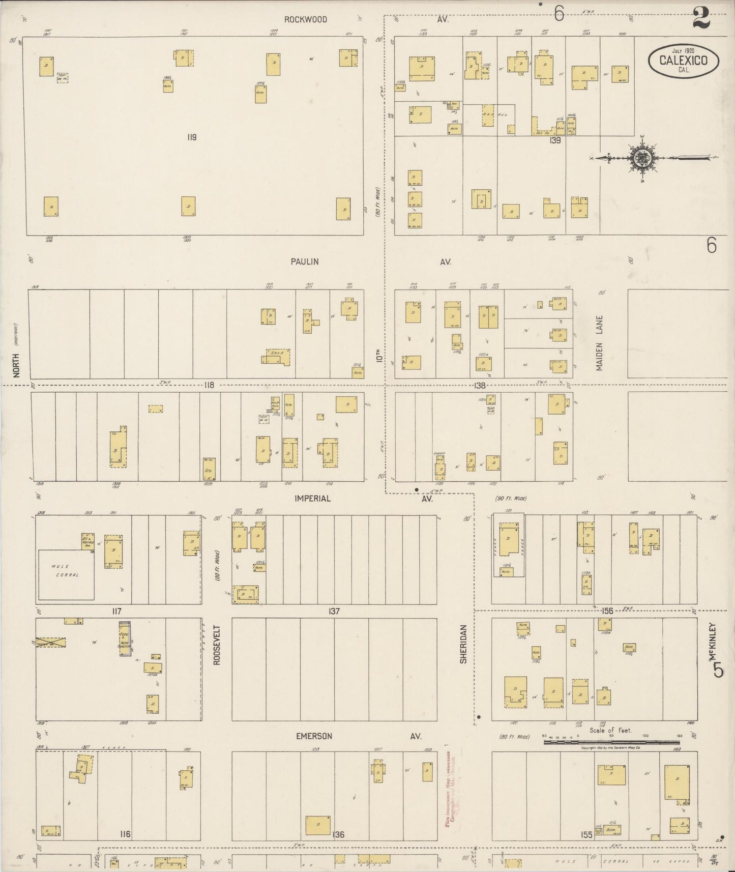 Sanborn Fire Insurance Map from Calexico, Imperial County, California (1920), Sheet #0002 - Complete Map Set gallery image, historic Sanborn map, vintage wall art, California California