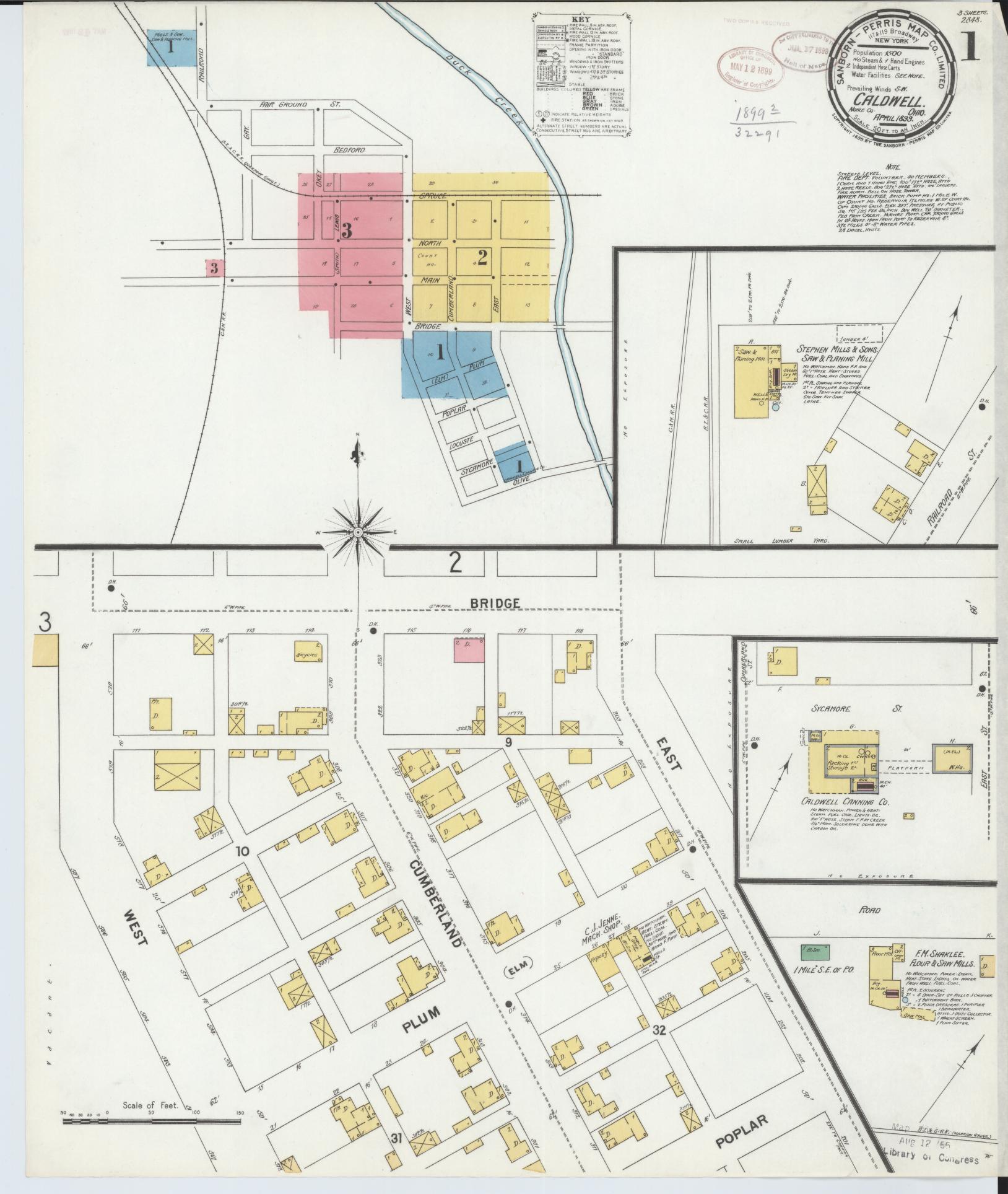 Sanborn Fire Insurance Map from Caldwell, Noble County, Ohio (1899), Sheet #0001 - Complete Map Set gallery image, historic Sanborn map, vintage wall art, Ohio Ohio