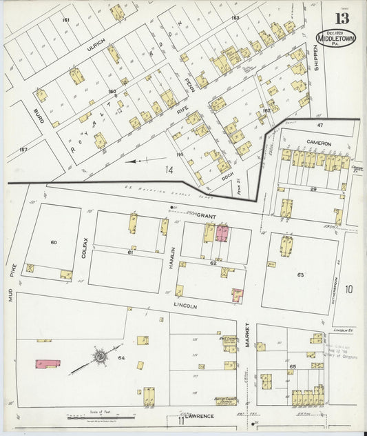 Sanborn Fire Insurance Map from Middletown, Dauphin County, Pennsylvania (1920), Sheet #0013 - Historic Sanborn Fire Insurance Map Print, vintage old map wall art, antique decor, genealogy gift, Pennsylvania Pennsylvania map