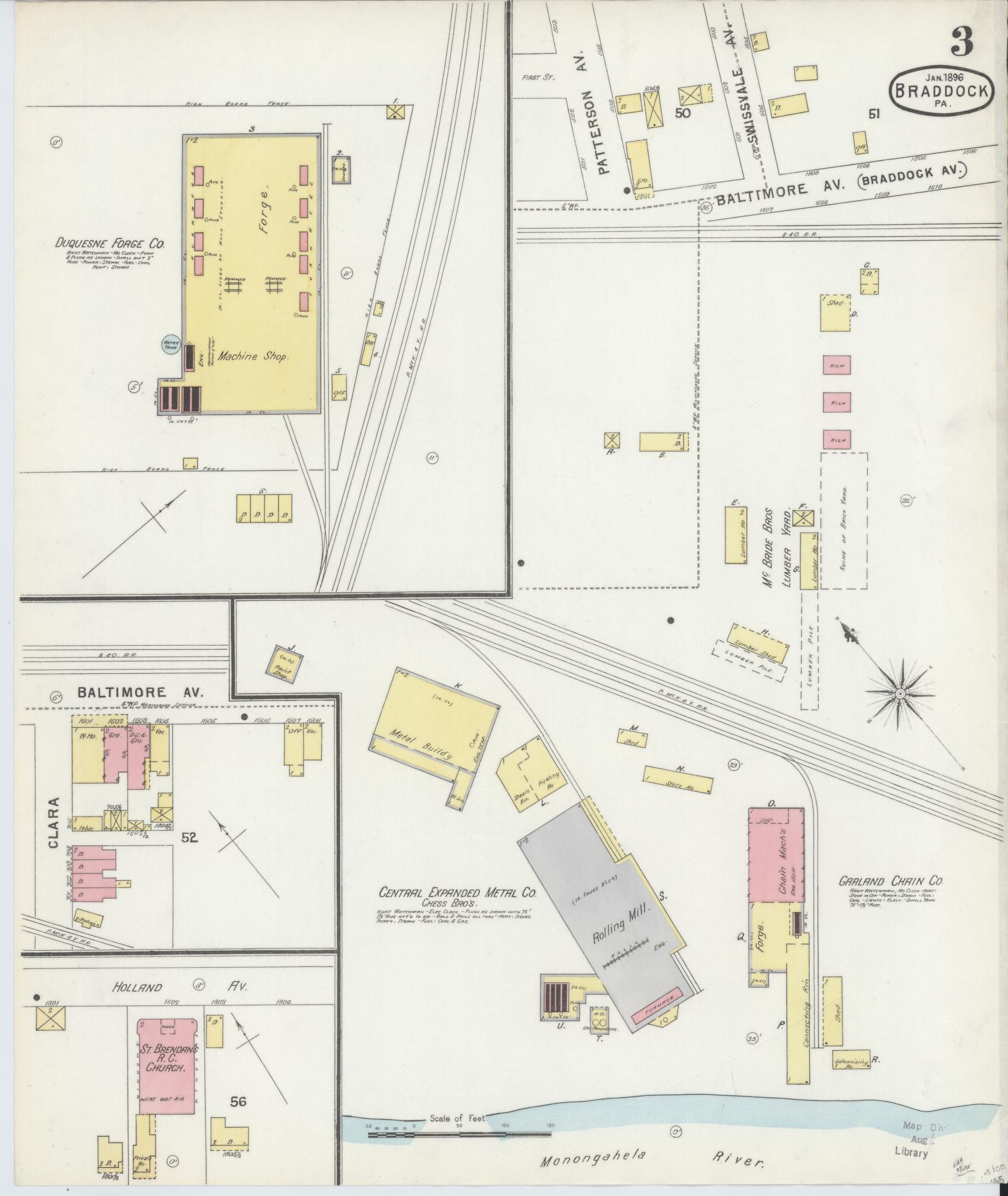 Sanborn Fire Insurance Map from Braddock, Allegheny County, Pennsylvania (1896), Sheet #0003 - Historic Sanborn Fire Insurance Map Print, vintage old map wall art, antique decor, genealogy gift, Pennsylvania Pennsylvania map