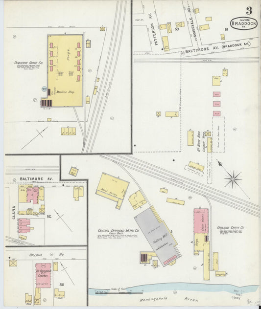Sanborn Fire Insurance Map from Braddock, Allegheny County, Pennsylvania (1896), Sheet #0003 - Historic Sanborn Fire Insurance Map Print, vintage old map wall art, antique decor, genealogy gift, Pennsylvania Pennsylvania map