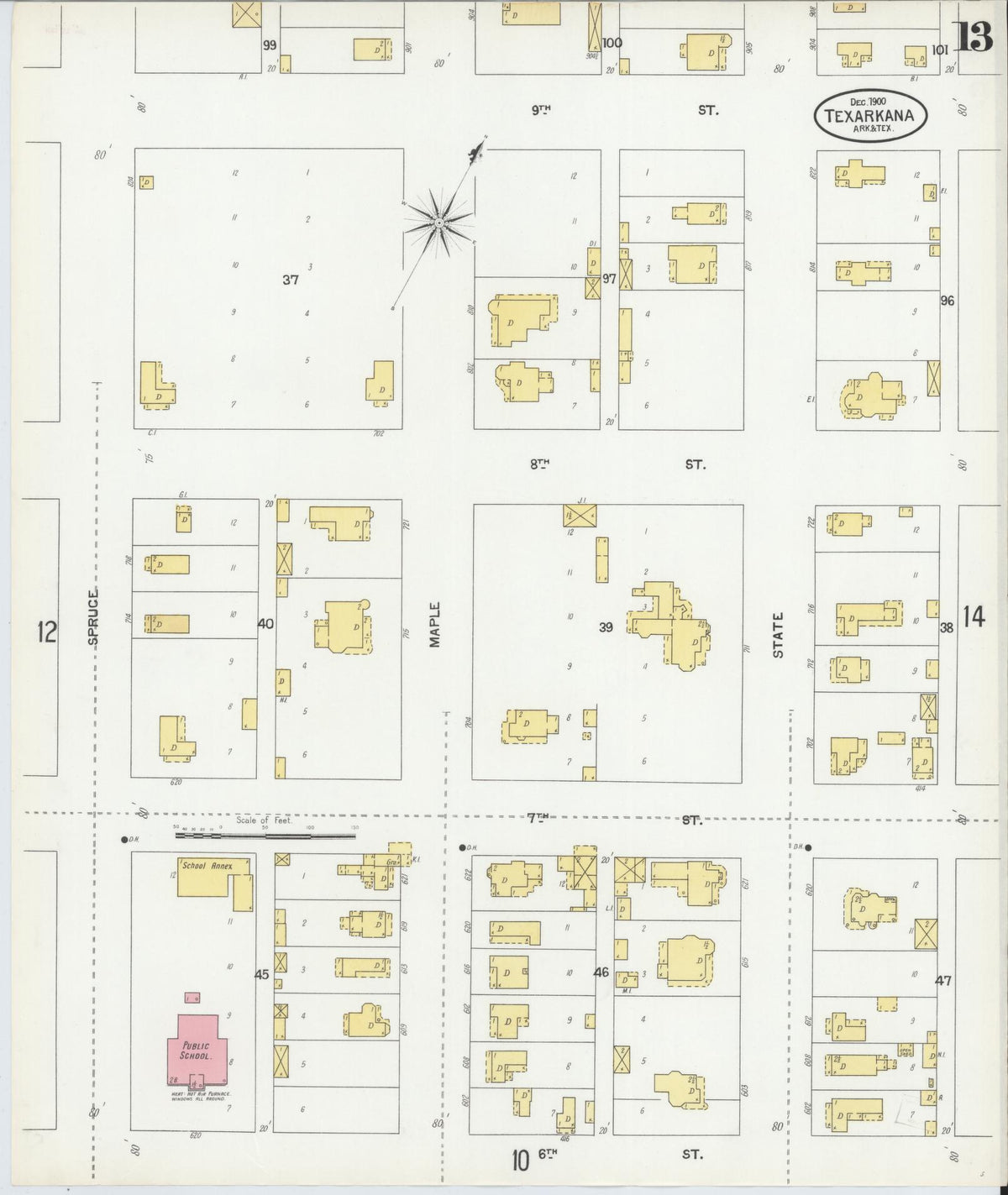 Sanborn Fire Insurance Map from Texarkana, Bowie County, Texas (1900), Sheet #0013 - Complete Map Set gallery image, historic Sanborn map, vintage wall art, Texas Texas