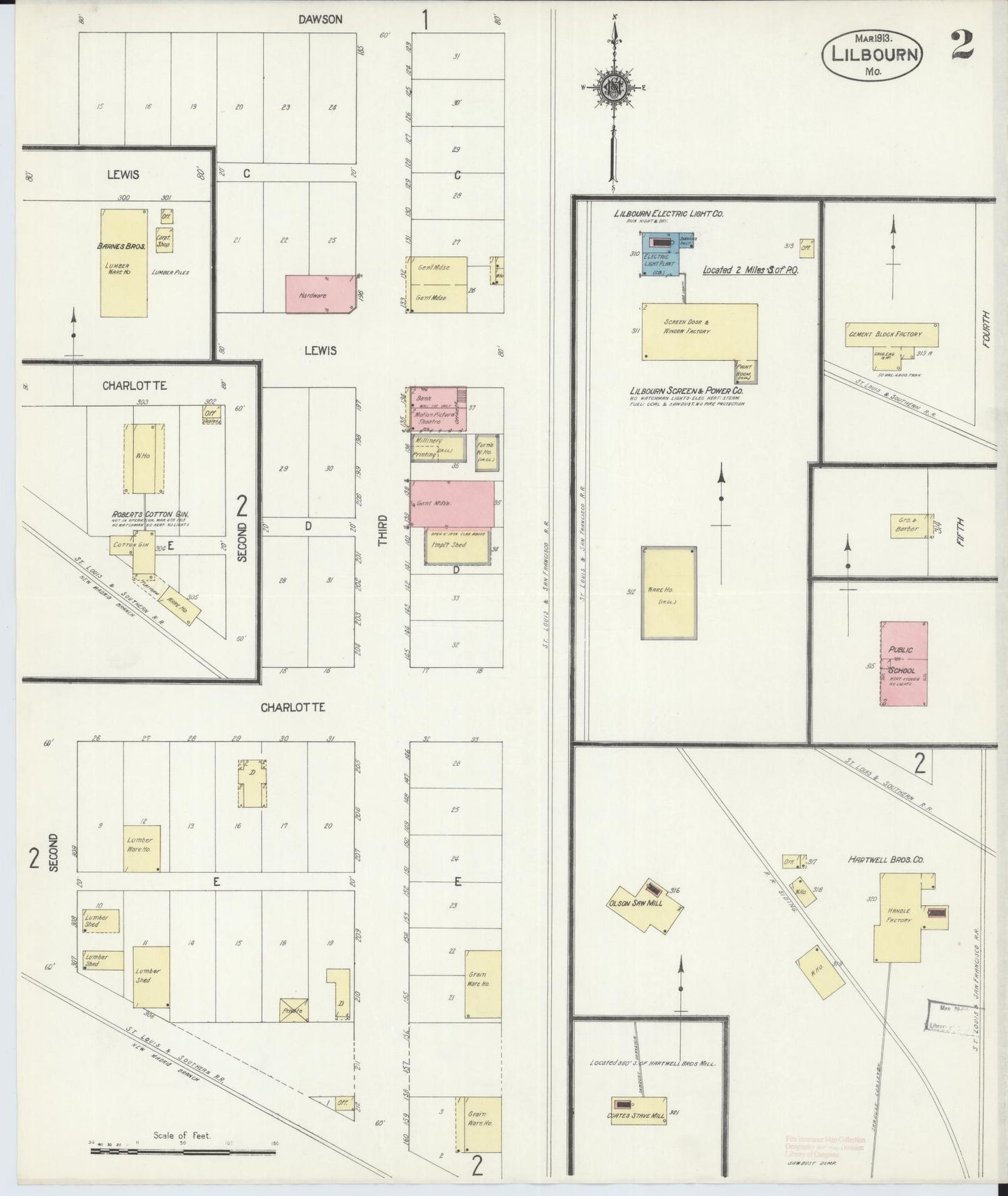 Sanborn Fire Insurance Map from Lilbourn, New Madrid County, Missouri (1913), Sheet #0002 - Complete Map Set gallery image, historic Sanborn map, vintage wall art, Missouri Missouri