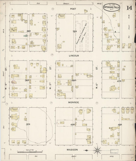 Sanborn Fire Insurance Map from Spokane, Spokane County, Washington (1889), Sheet #0014 - Historic Sanborn Fire Insurance Map Print, vintage old map wall art, antique decor, genealogy gift, Washington Washington map