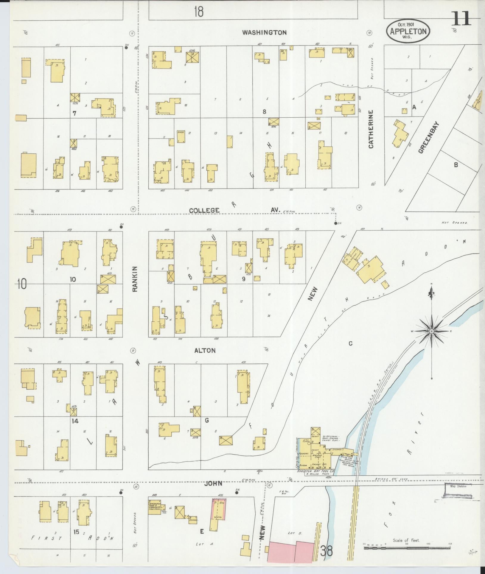 Sanborn Fire Insurance Map from Appleton, Outagamie County, Wisconsin (1901), Sheet #0011 - Historic Sanborn Fire Insurance Map Print, vintage old map wall art, antique decor, genealogy gift, Wisconsin Wisconsin map