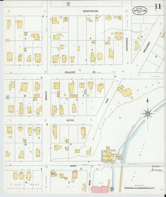 Sanborn Fire Insurance Map from Appleton, Outagamie County, Wisconsin (1901), Sheet #0011 - Historic Sanborn Fire Insurance Map Print, vintage old map wall art, antique decor, genealogy gift, Wisconsin Wisconsin map