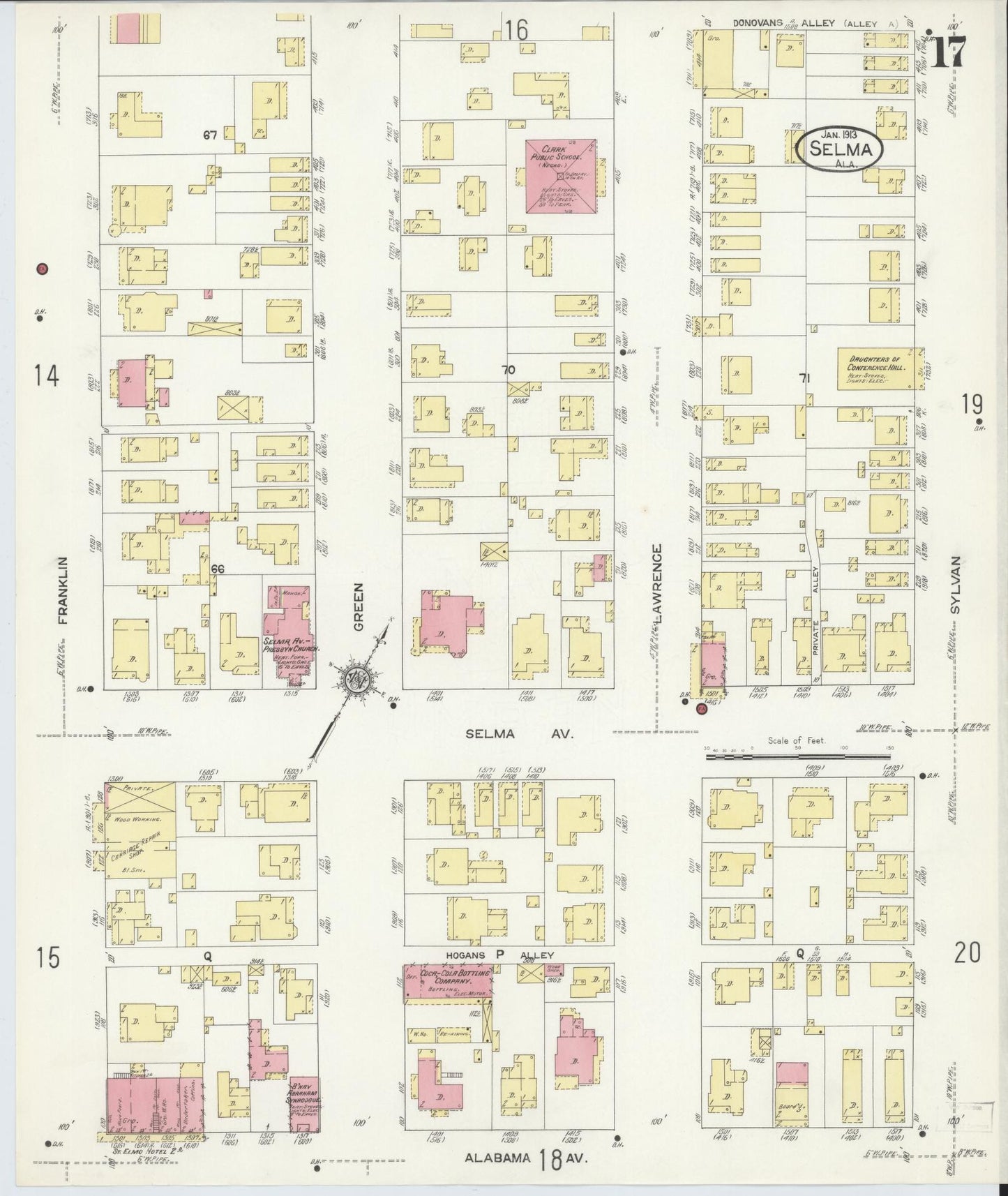 Sanborn Fire Insurance Map from Selma, Dallas County, Alabama (1913), Sheet #0017 - Complete Map Set gallery image, historic Sanborn map, vintage wall art, Alabama Alabama
