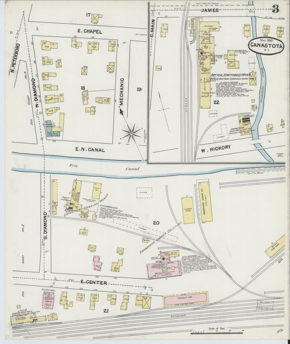 Sanborn Fire Insurance Map from Canastota, Madison County, New York (1890), Sheet #0003 - Historic Sanborn Fire Insurance Map Print, vintage old map wall art, antique decor, genealogy gift, New York New York map