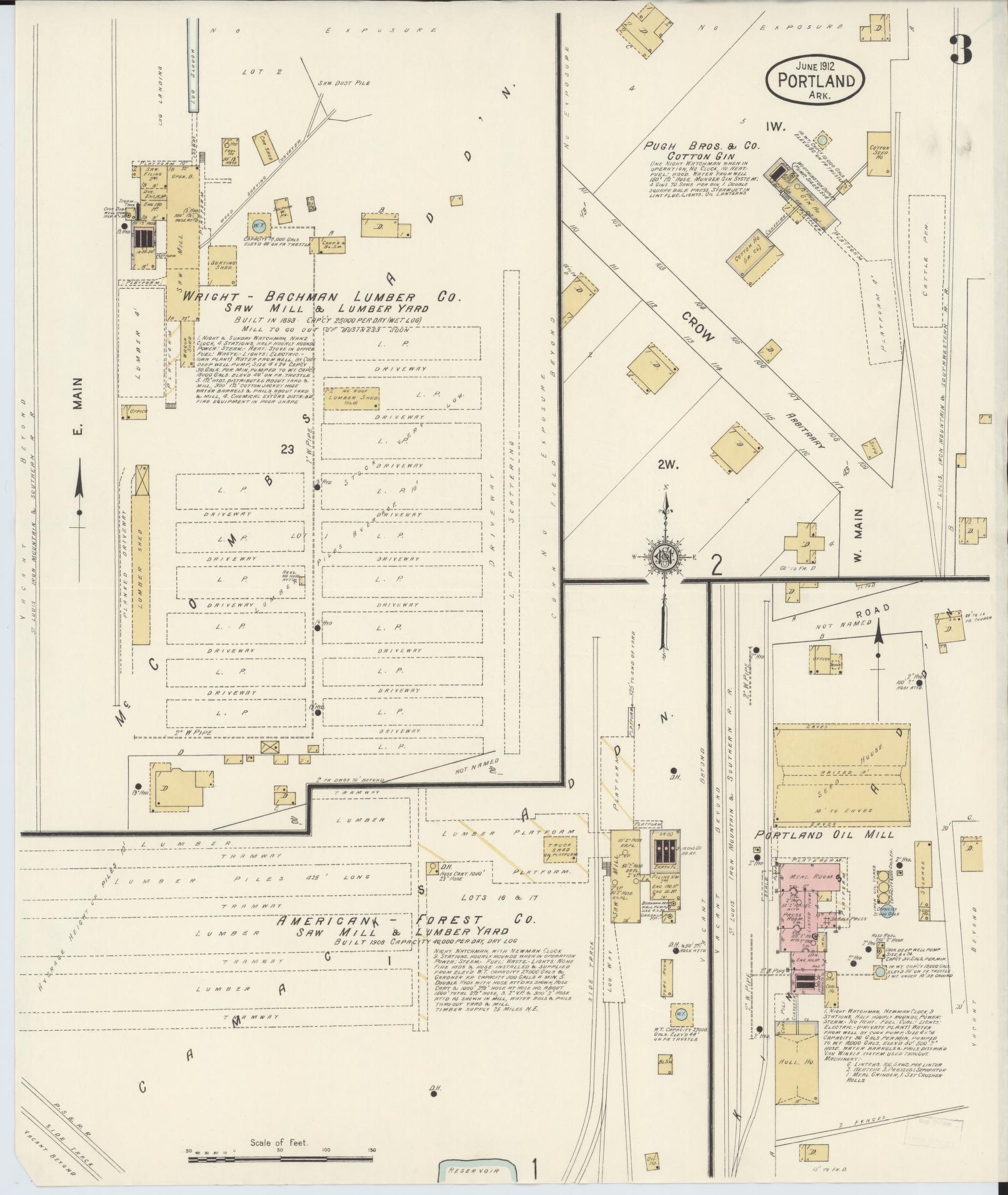 Sanborn Fire Insurance Map from Portland, Ashley County, Arkansas (1912), Sheet #0003 - Complete Map Set gallery image, historic Sanborn map, vintage wall art, Arkansas Arkansas