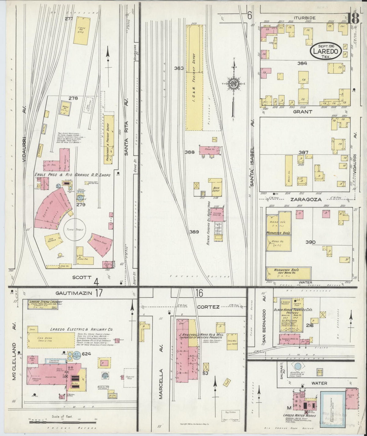 Sanborn Fire Insurance Map from Laredo, Webb County, Texas (1916), Sheet #0018 - Complete Map Set gallery image, historic Sanborn map, vintage wall art, Texas Texas