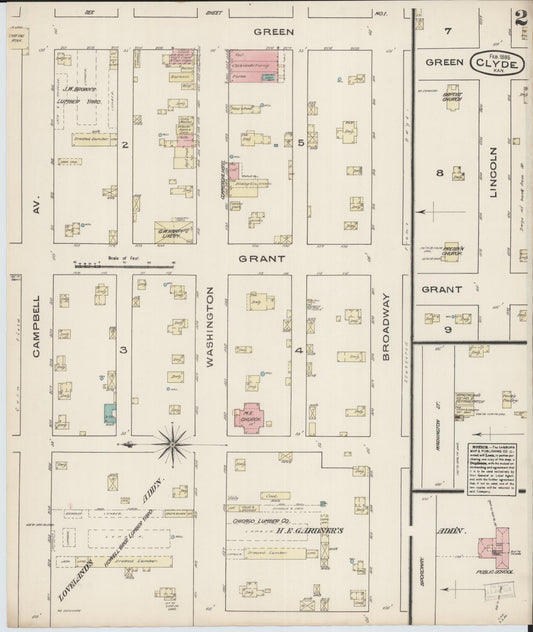 Sanborn Fire Insurance Map from Clyde, Cloud County, Kansas (1885), Sheet #0002 - Historic Sanborn Fire Insurance Map Print, vintage old map wall art, antique decor, genealogy gift, Kansas Kansas map