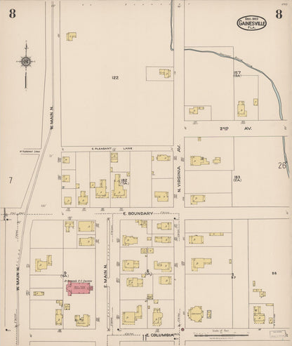 Sanborn Fire Insurance Map from Gainesville, Alachua County, Florida (1922), Sheet #0008 - Complete Map Set gallery image, historic Sanborn map, vintage wall art, Florida Florida
