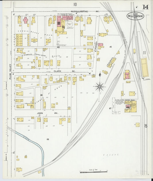 Sanborn Fire Insurance Map from Bellefontaine, Logan County, Ohio (1901), Sheet #0014 - Historic Sanborn Fire Insurance Map Print, vintage old map wall art, antique decor, genealogy gift, Ohio Ohio map