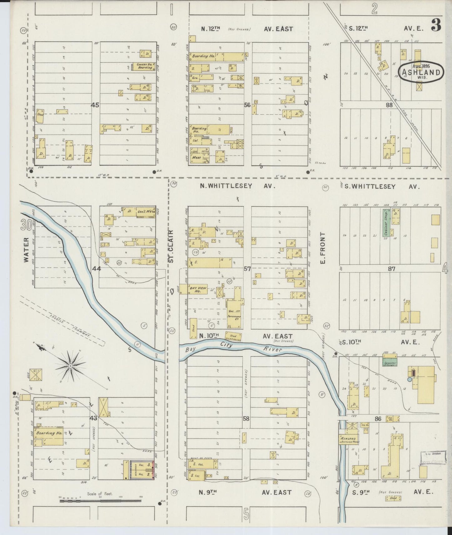 Sanborn Fire Insurance Map from Ashland, Ashland County, Wisconsin (1895), Sheet #0003 - Complete Map Set gallery image, historic Sanborn map, vintage wall art, Wisconsin Wisconsin