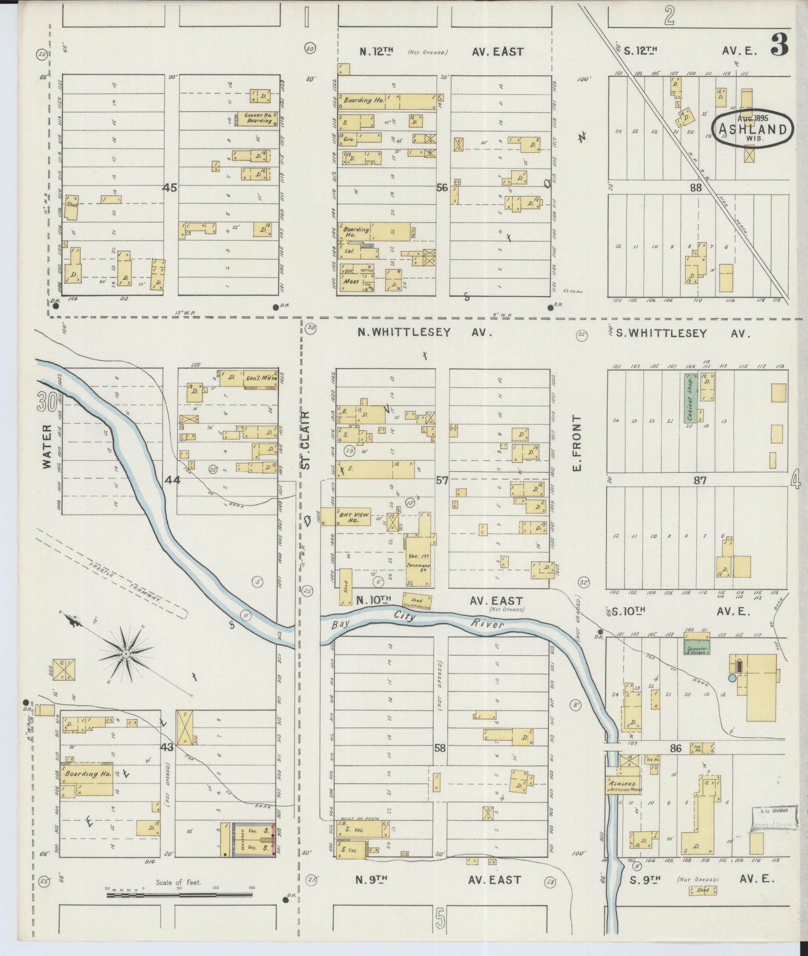 Sanborn Fire Insurance Map from Ashland, Ashland County, Wisconsin (1895), Sheet #0003 - Complete Map Set gallery image, historic Sanborn map, vintage wall art, Wisconsin Wisconsin